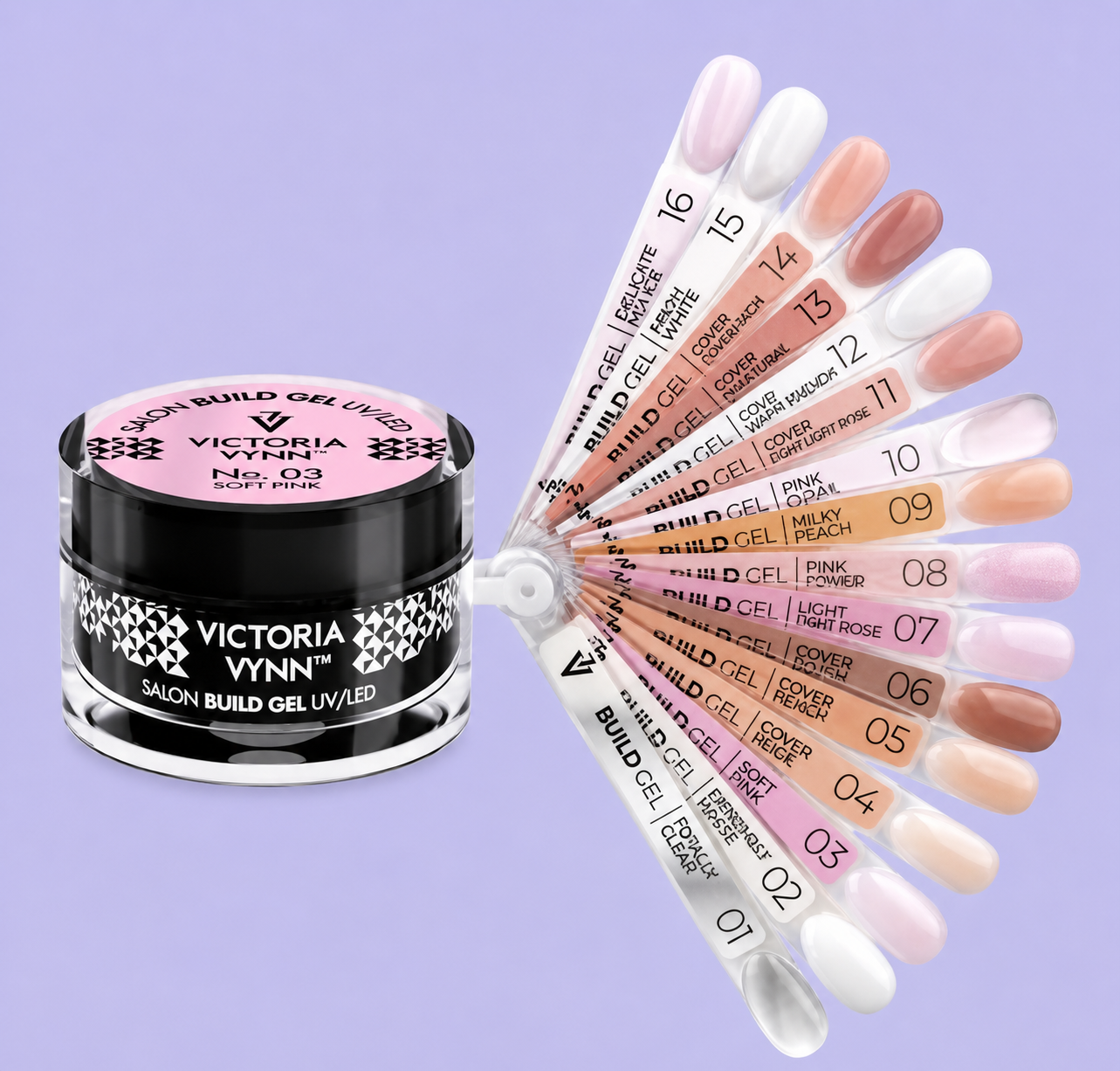 Victoria Vynn Salon Build Gel with color swatch fan